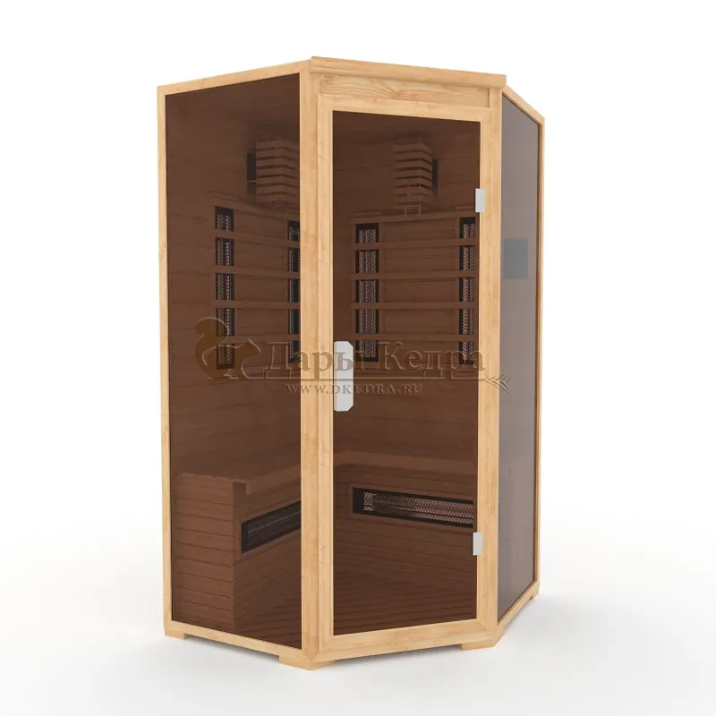 Двухместная угловая инфракрасная сауна кабина из кедра и липы с керамическими излучателями