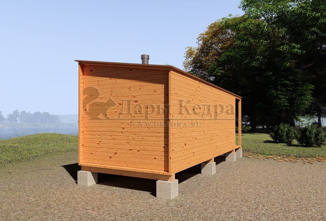 Каркасно-щитовая баня из кедра «Сканди» с верандой
